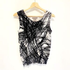 Kenar Sleeveless Knit Top Scribble Sketch Design / Off-White & Black / S